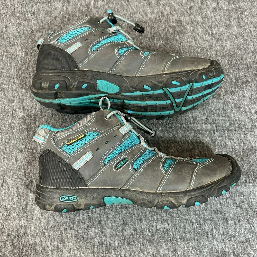 Keen Shoes Youth Size 4 Koven Low Hiking Walking Teal Gray Waterproof
